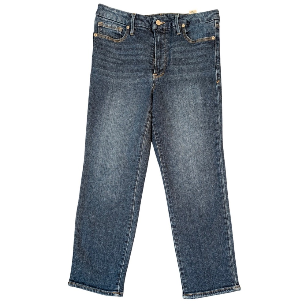 Good American Good Classic Slim Straight High Rise Denim Blue Jeans Size 12